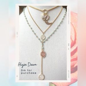 807 Blue beaded necklace with a sunstone charm